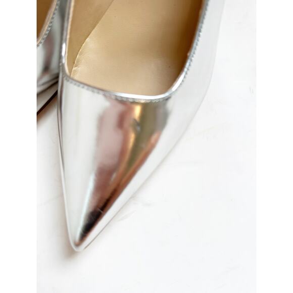 NWOB Ann Taylor Silver MAry Jane Bock Heel Patent Leather Size 8 - Picture 3 of 4